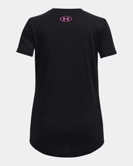 Girls' UA Tech™ Print Fill Big Logo Short Sleeve, Black, pdpMainDesktop image number 1